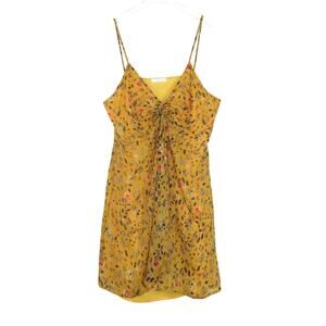Anthro Le Lis Yellow Floral Dress Spaghetti Strap Mini Boho Sundress Dress Med